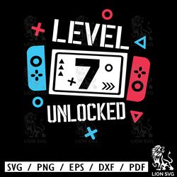level 7 unlocked birthday svg, 7th birthday boy gamer svg, 7 years old gamer shirt svg, funny