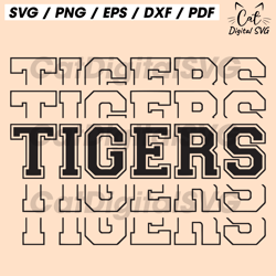 stacked tigers svg, go tigers svg, run tigers, tigers team svg, sport jersey font. vector cut file cricut, pdf png dxf