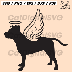 angel american pitbull svg, pet memorial, pet loss. vector cut file cricut, silhouette, pdf png eps dxf, decal, sticker,