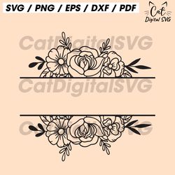 split floral frame svg, floral border svg, split flower monogram svg, wedding border svg, split name frame svg, flower