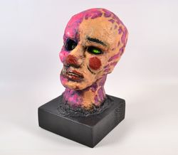 mrs. pink golova. hand made sculpture. zombie art, mutant horror dark art creepy outsider art. acrylic