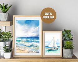 printable set of 4 landscape sea in minimalism wall art posters, sea wall art, digital download