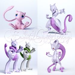 mew and all mewtwo in one papercraft set pdf dxf templates