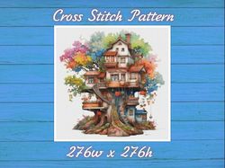 treehouse cross stitch pattern pdf counted house village - fabulous fantastic magical cottage 826 276