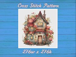 cottage with roses cross stitch pattern pdf house village - fabulous fantastic magical house in garden - 789 276