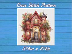 cottage in flowers cross stitch pattern pdf counted house village - fabulous fantastic magical house in garden 820 276