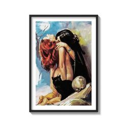 "the enchanted kiss" dark fantasy queer vampire lesbians couple on matte paper dark goth art print