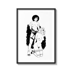 "sharpened submission" femdom mistress lesbians bdsm sketch wall decor on matte paper art print