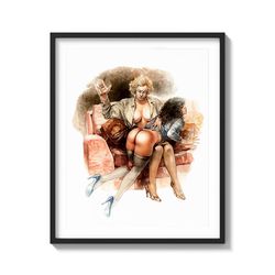 "painting dreams" femdom spanking on matte paper art print lesbians spanking bdsm draw