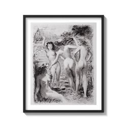 "swimming beauties" female nude art on matte paper art print