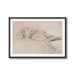 vintage lesbian couple lovers pensil sketch on matte cotton art paper print