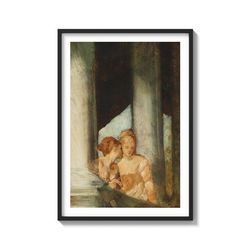 two girls in love on the balcony sapphic couple painting artwork on matte paper print