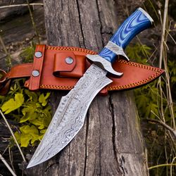 handmade damascus survival hunting knife, bowie knife, multi tool knife, collection knife, with sheath,