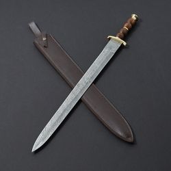tvor custom handmade damascus sword  with leather sheath