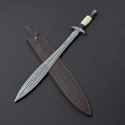 disel custom handmade damasmcus sword with leather sheath