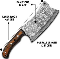 handmade damascus steel meat cleaver knife full tang kitchen knife for home and outdoor, butcher knife, chopper knife