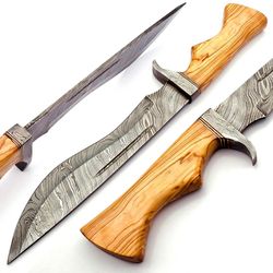 handmade damascus steel bowie knife sharp blade w/leather sheath 256 layers