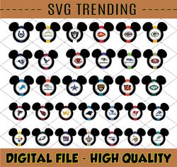 Mickey Mouse NFL Teams SVG, Sports Ball Team, Ears Head Bow, Svg and Png Formats, Mickey ball Svg