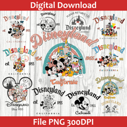 Full Design Disneyland Est 1955 PNG, Vintage Disneyland PNG, Disneyland 1955 PNG, Disneyworld Minnie Donald Pluto PNG