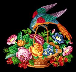 a296 parrot on a basket with flowers (author's scheme)