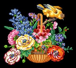 a297 yellow bird on a basket with flowers (author's scheme)