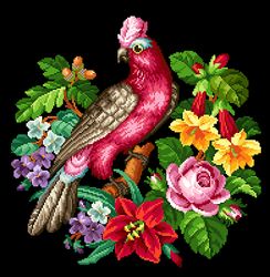 a301 a red parrot on a vintage bouquet