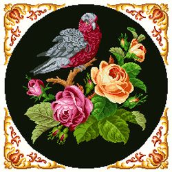 a085 a parrot on a bouquet of roses