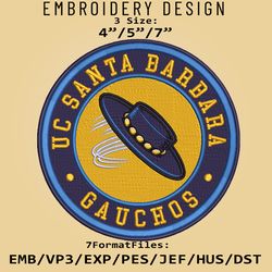 ncaa logo uc santa barbara gauchos, embroidery design, embroidery files, ncaa gauchos, machine embroidery pattern