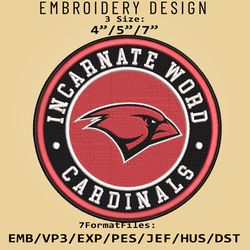 ncaa logo incarnate word cardinals embroidery design, embroidery files, ncaa incarnate word, machine embroidery pattern