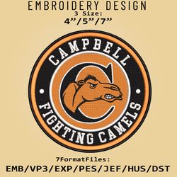 ncaa logo campbell fighting camels, embroidery design, embroidery files, ncaa camels, machine embroidery pattern
