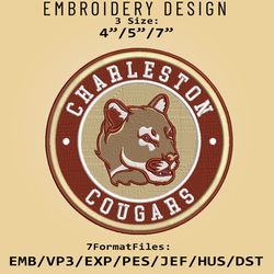 ncaa logo charleston cougars, embroidery design, embroidery files, ncaa charleston cougars, machine embroidery pattern