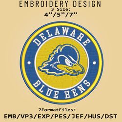 ncaa logo delaware fightin' blue hens, embroidery design, embroidery files, ncaa blue hens, machine embroidery pattern