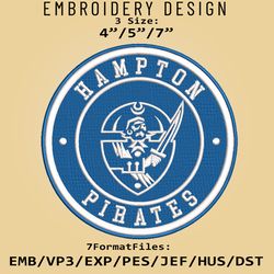 ncaa logo hampton pirates, embroidery design, embroidery files, ncaa hampton pirates, machine embroidery pattern