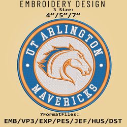 ncaa logo ut arlington mavericks, embroidery design, embroidery files, ncaa ut arlington mavericks, machine embroidery