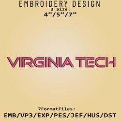 virginia tech hokies ncaa logo, embroidery design ncaa, virginia tech, embroidery files, machine embroider pattern