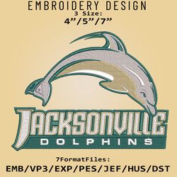 jacksonville dolphins logo ncaa, embroidery design ncaa, dolphins, embroidery files, machine embroider pattern
