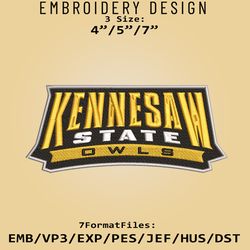 ncaa kennesaw state owls logo, ncaa embroidery design, kennesaw state owls, embroidery files, machine embroider pattern