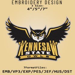 kennesaw state owls logo ncaa, embroidery design, ncaa kennesaw state, embroidery files, machine embroider pattern