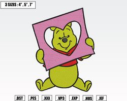 winnie the pooh valentine's day embroidery designs, machine embroidery files, valentine embroidery files