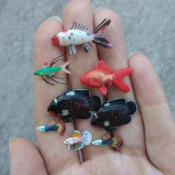 custom order/miniature clay axolotl and aquarium fish