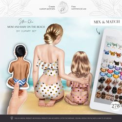 mom and baby on the beach clipart, character clip art png