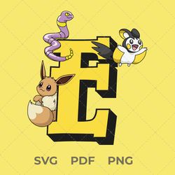 pokemon svg file, letter e, eevee pokemon, emolga pokemon, ekans pokemon, digital , vector image, pdf file