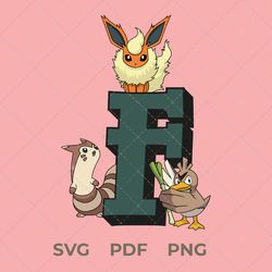 pokemon svg file, letter f, flareon pokemon, farfetch'd pokemon, furret pokemon, digital , vector image, pdf file