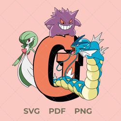 pokemon svg file, letter g, gyarados pokemon, gengar pokemon, gardevoir pokemon, digital, vector image, pdf file
