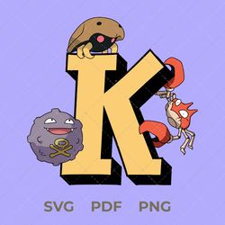 pokemon svg file, letter k, krabby pokemon, koffing pokemon, kabuto pokemon, digital image, vector image, pdf file