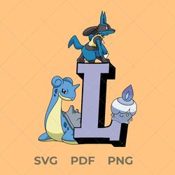 pokemon svg, letter l, lapras pokemon, litwick pokemon, lucario pokemon, digital image, vector image, pokemon pdf