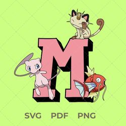 pokemon svg, letter m, mew pokemon, meowth pokemon, magikarp pokemon, digital image, vector image, pokemon pdf