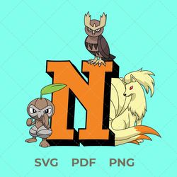 pokemon svg, letter n, noctowl pokemon, nuzleaf pokemon, ninetales pokemon, digital image, vector image, pokemon pdf