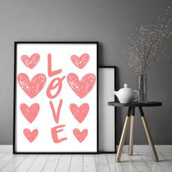 hearts poster printable wall art love print minimalist wall art instant download