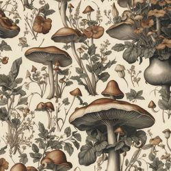 magic mushrooms vintage illustration pattern tileable repeating pattern